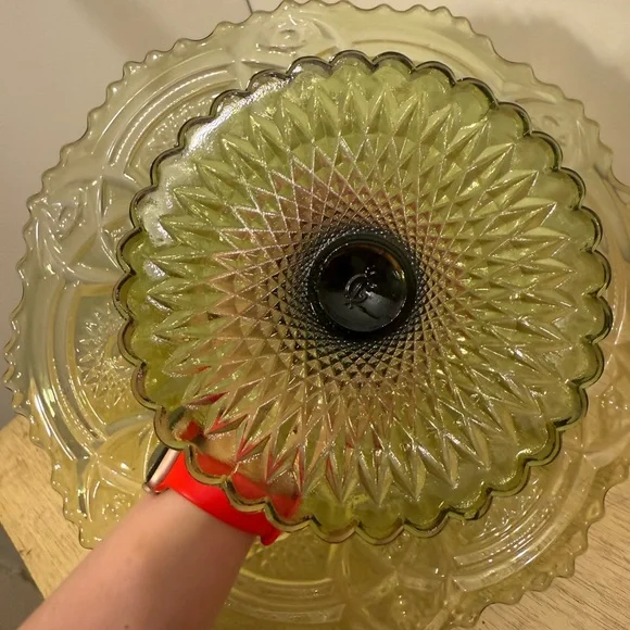 Vintage Green Glass Imperial Cake Plate